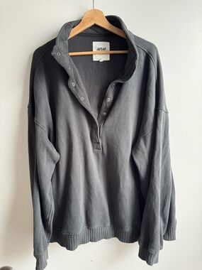 Aerie Dark Grey Oversized Button Up Pullover Crewneck Sweatshirt